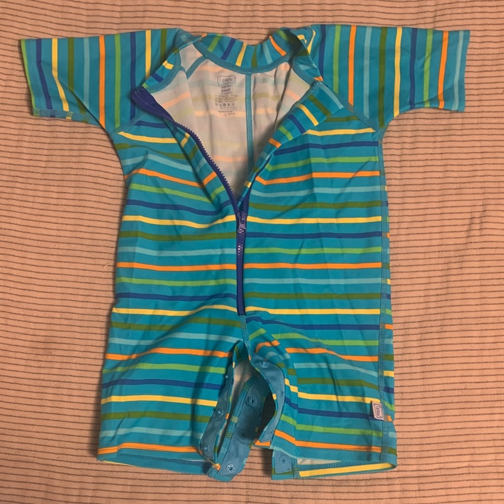 i play. Kids Swim One Piece - Blue with multicolor stripes